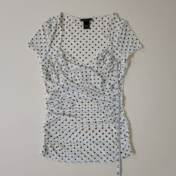 Moda International White and Black Polka Dot Semi-Sheer Short Sleeve Top - Picture 5 of 13